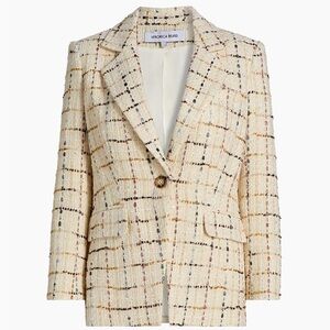 NWT Veronica Beard Healy Ecru Multi Dickey Plaid Wool-Blend Jacket Size 8